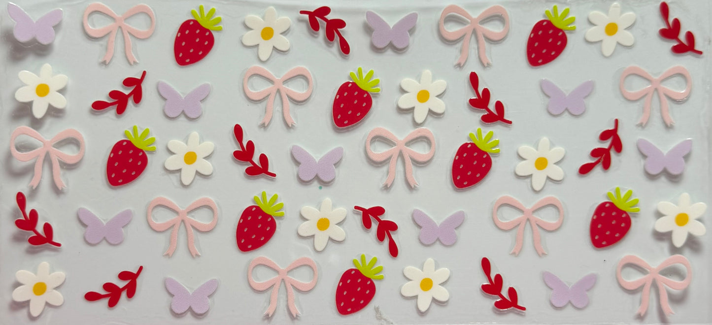 Strawbs, bows, butterflies, flowers