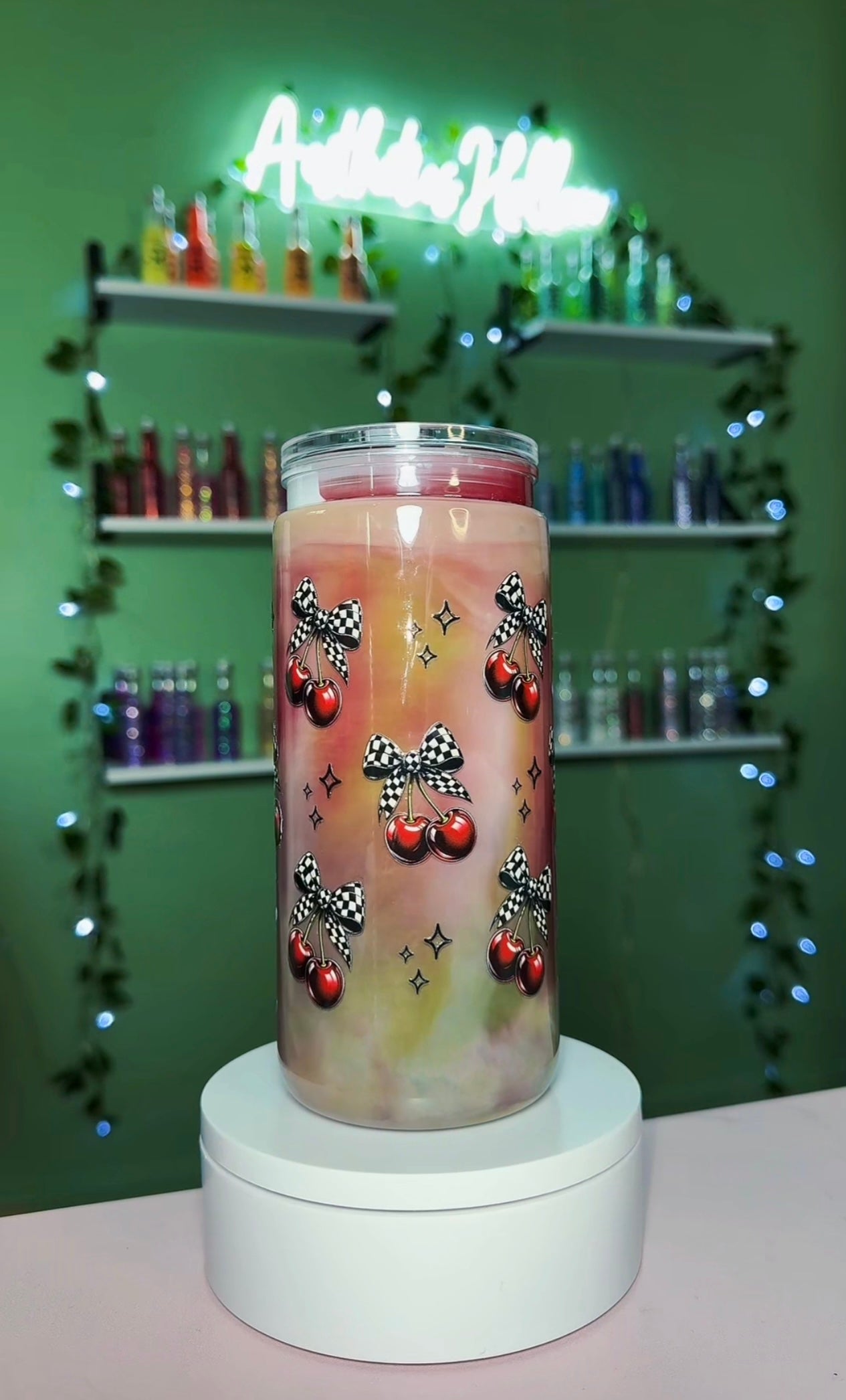 Premade Acrylic 20 oz Checker Cherries Paint Cup