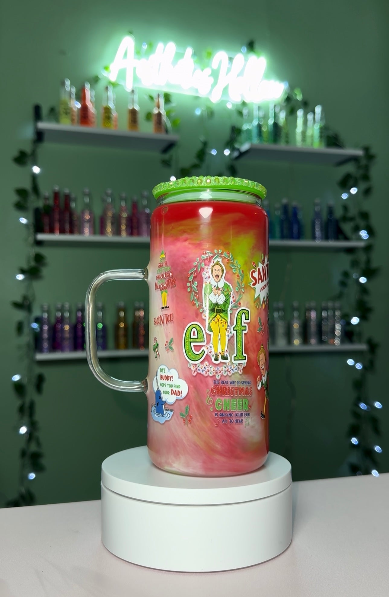 Premade Elf 20 oz Glass With Handle Paint Cup (read description)